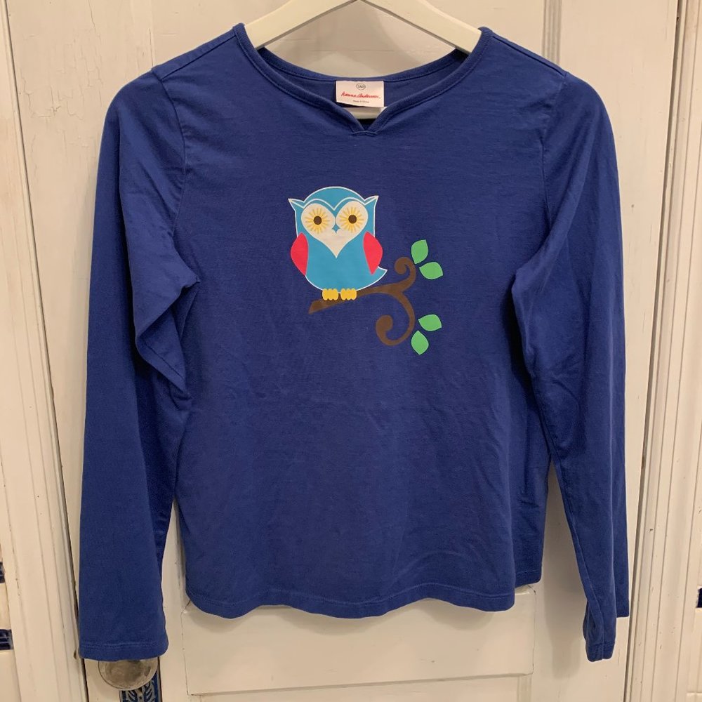 Hanna Andersson Blue Owl Top 160cm Size 14-16
